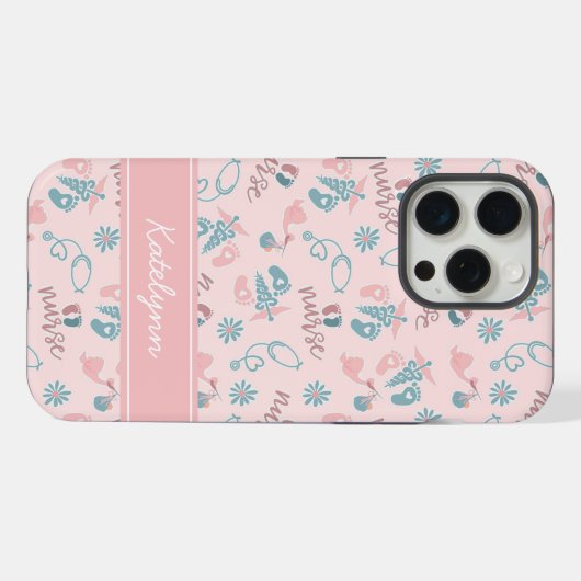 かわいいベビーナースのスマホケース|名前のカスタマイズ iPhoneケース (裏面横)