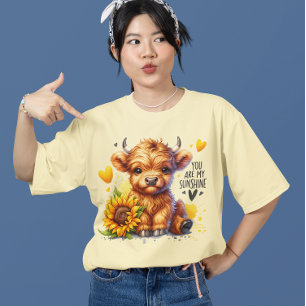 かわいいベビーハイランドカウアンドサンフラワーウェスタンサン Tシャツ
