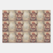 かわいいベビーハイランドカウウィンタークリスマス ラッピングペーパーシート (正面3)