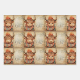 かわいいベビーハイランドカウウィンタークリスマス ラッピングペーパーシート