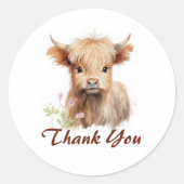 かわいいベビーハイランドカウズ春の花 パーソナライズされた ラウンドシール (正面)