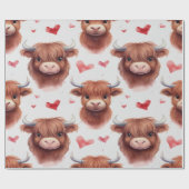 かわいいベビーハイランドカウバレンタインハートパターン1 ラッピングペーパー (フラット)