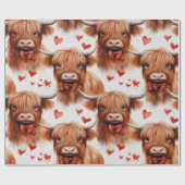 かわいいベビーハイランドカウバレンタインハートパターン2 ラッピングペーパー (フラット)