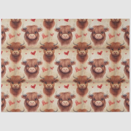 かわいいベビーハイランドカウバレンタインハートパターン 薄葉紙 (正面)