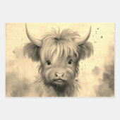 かわいいベビーハイランドカウバレンタインハート2 ラッピングペーパーシート (正面2)