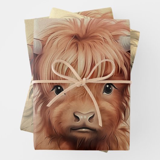 かわいいベビーハイランドカウバレンタインハート2 ラッピングペーパーシート (インサイチュ)