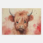 かわいいベビーハイランドカウバレンタインハート2 ラッピングペーパーシート (正面)