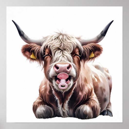 かわいいベビーハイランドカウフラワーズファーム子供部屋 ポスター (正面)