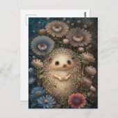 かわいいベビーハリネズミと花はがき ポストカード (正面/裏面)