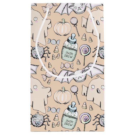 かわいいベビーハロウィーンとカボチャ、こうもりと幽霊 スモールペーパーバッグ (裏面)