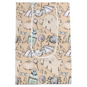 かわいいベビーハロウィーンとカボチャ、こうもりと幽霊 ミディアムペーパーバッグ (裏面)