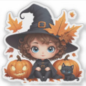 かわいいベビーハロウィーン魔女カボチャのデザイン シール (正面)