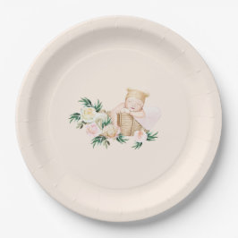 かわいいベビーバスケットフローラベビーシャワー ペーパープレート