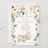 かわいいベビーバスケットフローラベビーシャワー 招待状 (正面)