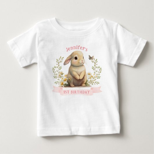 かわいいベビーバニーとバタフライイースター誕生日 ベビーTシャツ (正面)