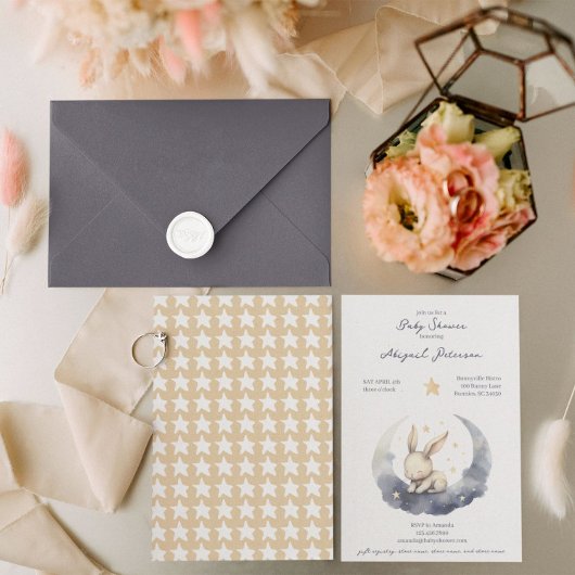 かわいいベビーバニーと星の夕暮れ 招待状