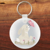 かわいいベビーバニーと蝶。 キーホルダー (正面)