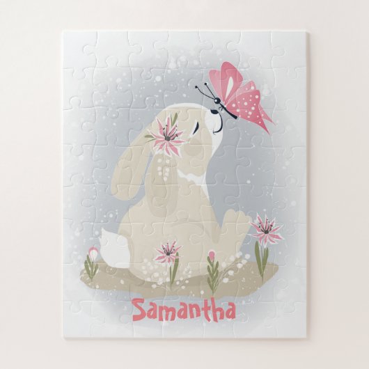 かわいいベビーバニーと蝶。ジグソーパズル ジグソーパズル (縦)