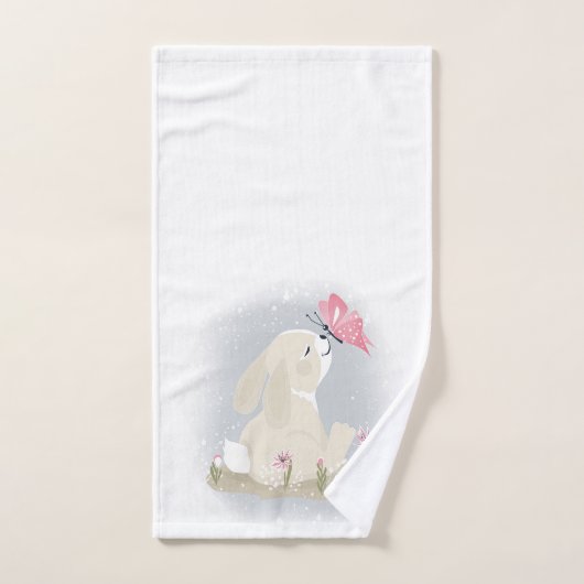 かわいいベビーバニーと蝶。 バスタオルセット (ハンドタオル)