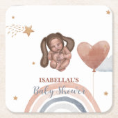 かわいいベビーバニーのアフリカ系アメリカ人の子供の赤ちゃんシャワー スクエアペーパーコースター (正面)