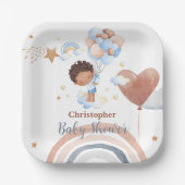 かわいいベビーバニーのアフリカ系アメリカ人の子供の赤ちゃんシャワー ペーパープレート (正面)