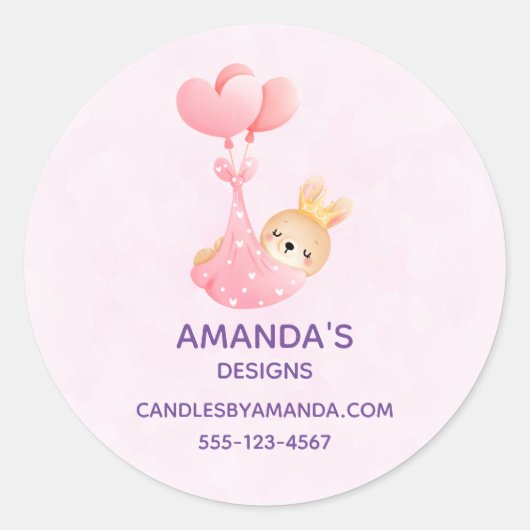 かわいいベビーバニーのハートブランケット事業 ラウンドシール (正面)