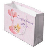 かわいいベビーバニーのハート毛布の赤ちゃんシャワー ラージペーパーバッグ (裏面アングル)