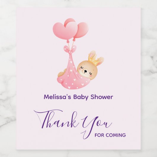 かわいいベビーバニーのハート毛布の赤ちゃんシャワー ワインラベル (シングルラベル)