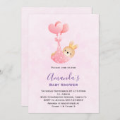 かわいいベビーバニーのハート毛布の赤ちゃんシャワー 招待状 (正面/裏面)