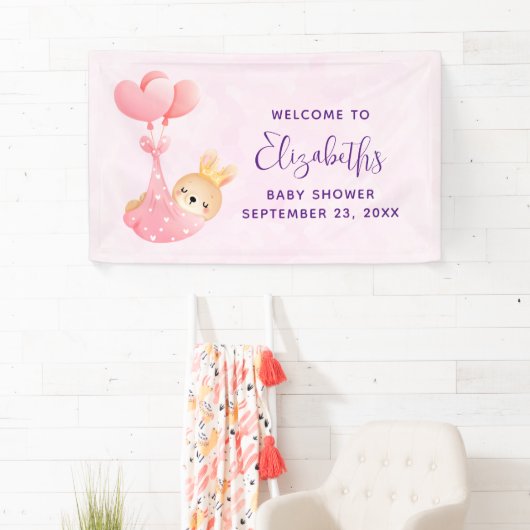 かわいいベビーバニーのハート毛布の赤ちゃんシャワー 横断幕 (インサイチュ)