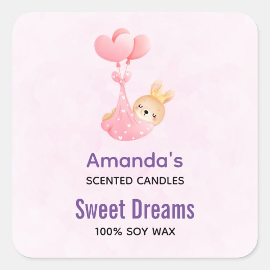 かわいいベビーバニーのハート毛布キャンドルビズ スクエアシール (正面)