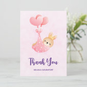 かわいいベビーバニーのハート毛布サンキューカード サンキューカード (スタンド正面)