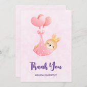 かわいいベビーバニーのハート毛布サンキューカード サンキューカード (正面/裏面)