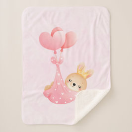 かわいいベビーバニーのハート毛布 シェルパブランケット