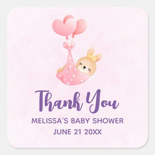 かわいいベビーバニーのハート毛布 スクエアシール (正面)