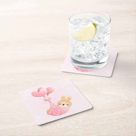 かわいいベビーバニーのハート毛布 スクエアペーパーコースター (インサイチュ)