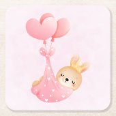 かわいいベビーバニーのハート毛布 スクエアペーパーコースター (正面)