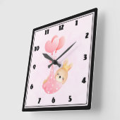 かわいいベビーバニーのハート毛布 スクエア壁時計 (傾斜)