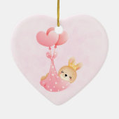 かわいいベビーバニーのハート毛布 セラミックオーナメント (裏面)