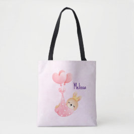 かわいいベビーバニーのハート毛布 トートバッグ