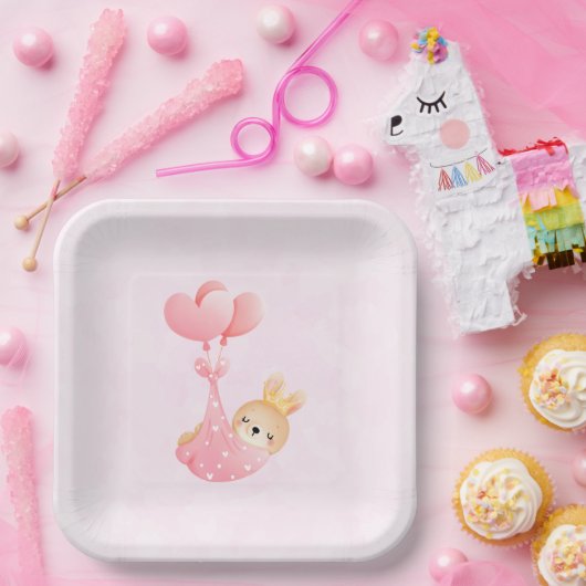 かわいいベビーバニーのハート毛布 ペーパープレート (パーティー)