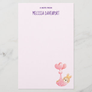 かわいいベビーバニーのハート毛布 便箋