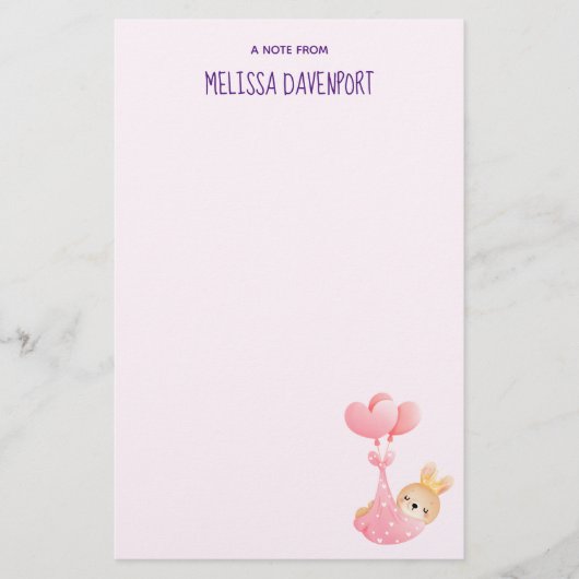 かわいいベビーバニーのハート毛布 便箋 (正面)