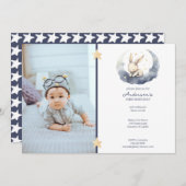 かわいいベビーバニーオンザムーンキッド誕生日 招待状 (正面/裏面)