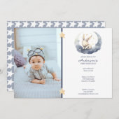 かわいいベビーバニーオンザムーンキッド誕生日 招待状 (正面/裏面)