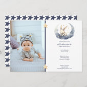 かわいいベビーバニーオンザムーンキッド誕生日 招待状 (正面/裏面)