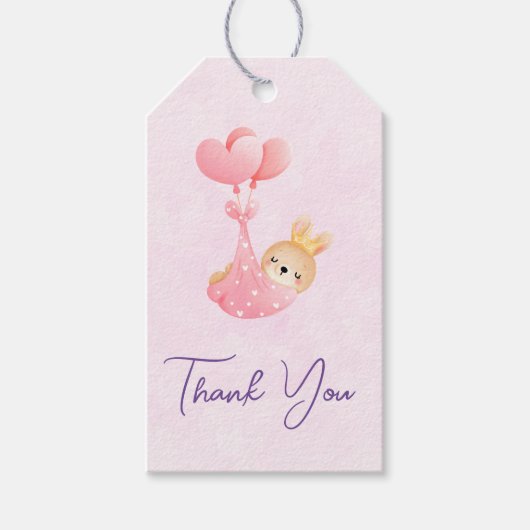 かわいいベビーバニーハート毛布ありがとう ギフトタグ (正面)