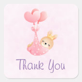 かわいいベビーバニーハート毛布ありがとう スクエアシール (正面)