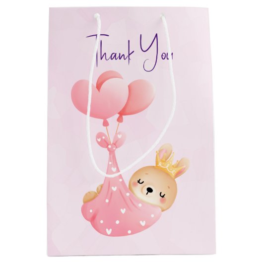 かわいいベビーバニーハート毛布ありがとう ミディアムペーパーバッグ (正面)