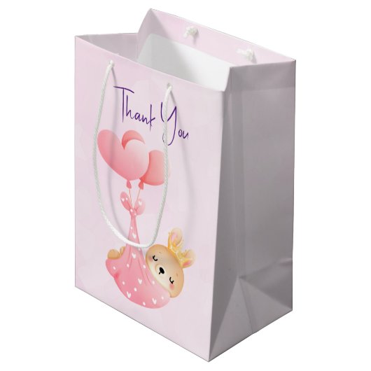 かわいいベビーバニーハート毛布ありがとう ミディアムペーパーバッグ (正面アングル)
